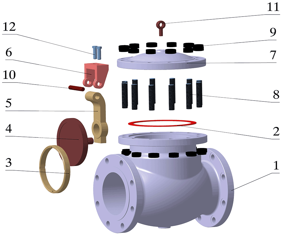 ساختار سه‌بعدی شیر یک‌طرفه ۳D shape of a check valve and its parts